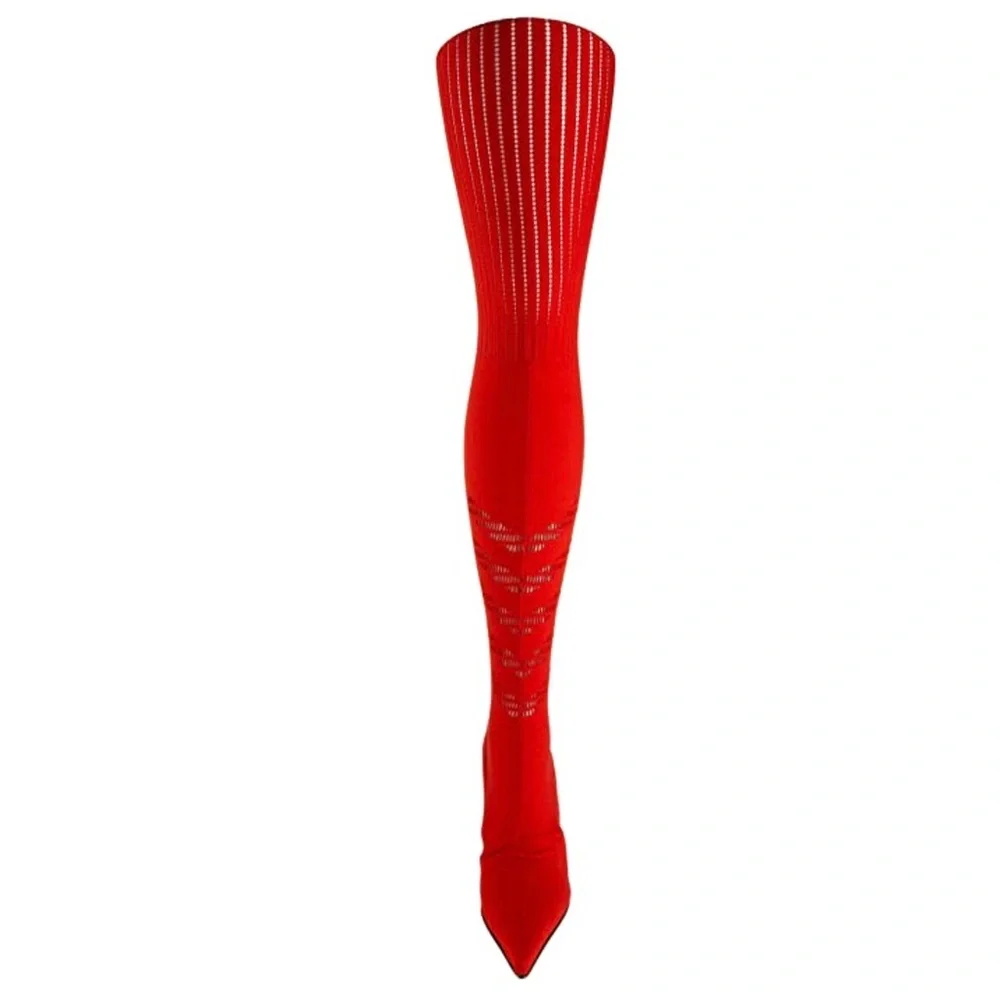 Donald J Pliner Elektra Tomato Red Crepe Elastic Over The Knee Boots RARE - Picture 2 of 10